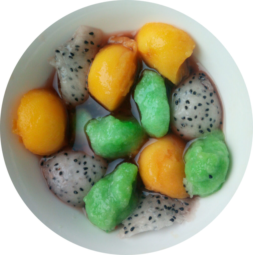 Shiratama Dango mit Mango und Drachenfrucht